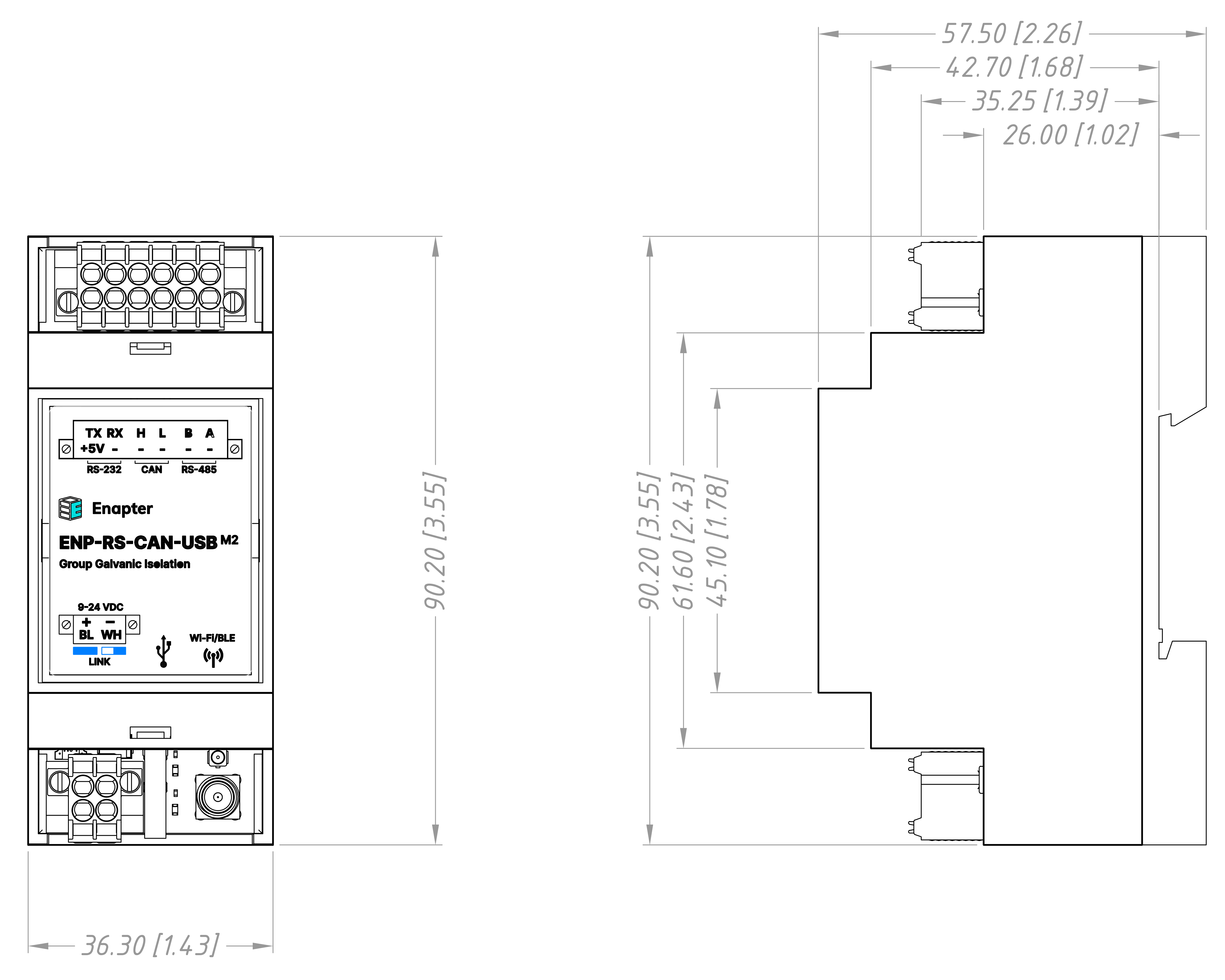 ENP-RS-CAN-USB M2 Dimensions Image