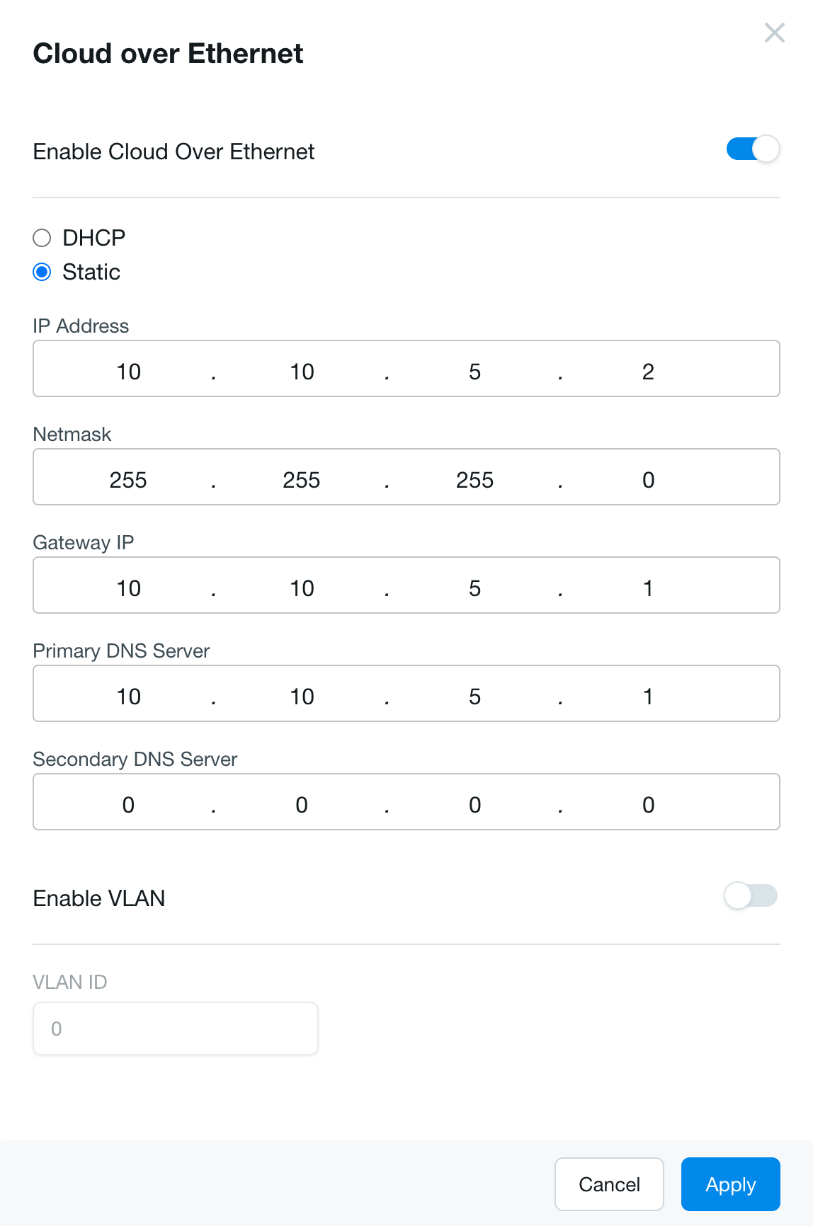 DHCP and Static IP Settings